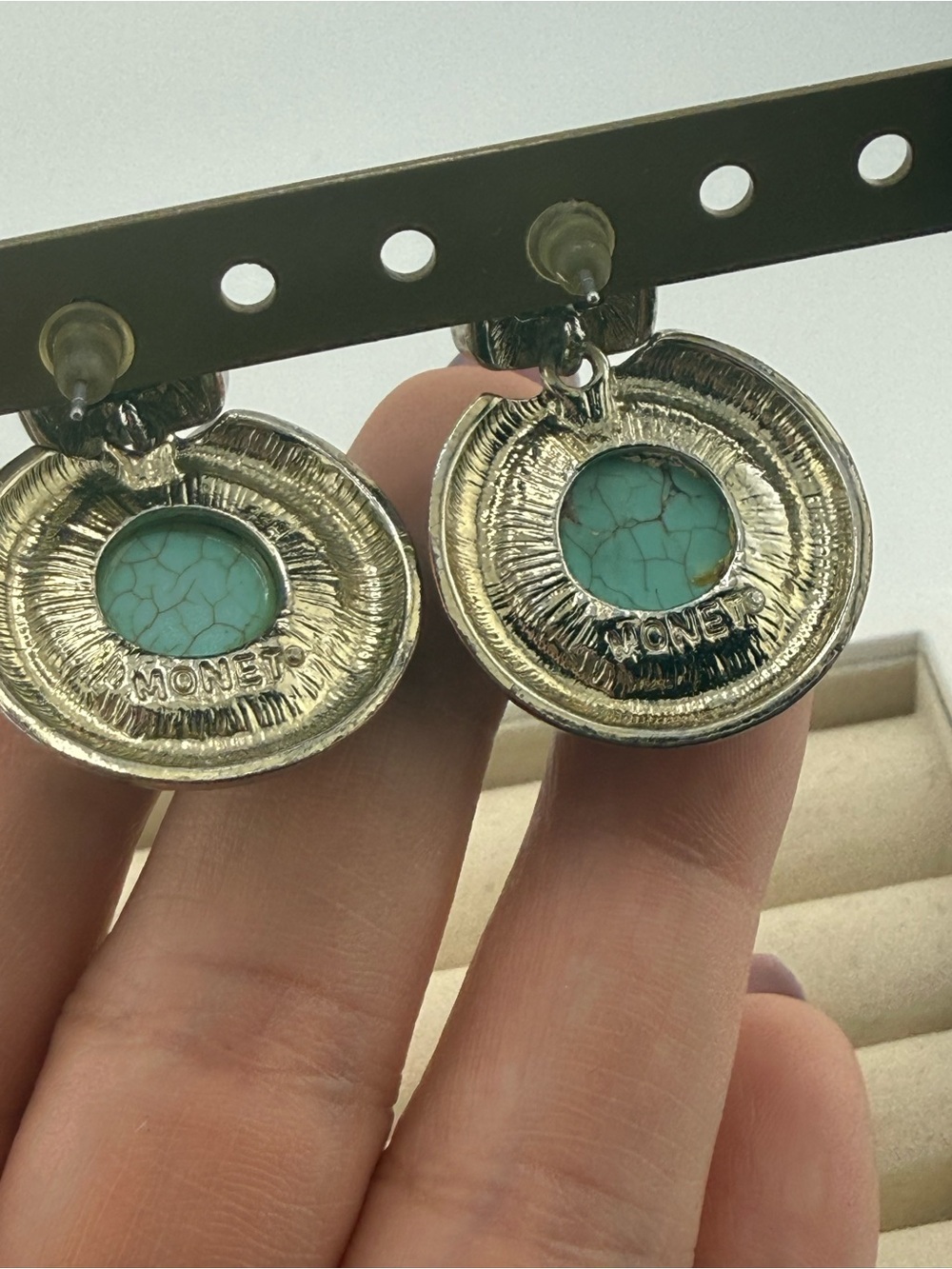 Monet Silver-Tone Dangle Earrings with Turquoise Cabochons